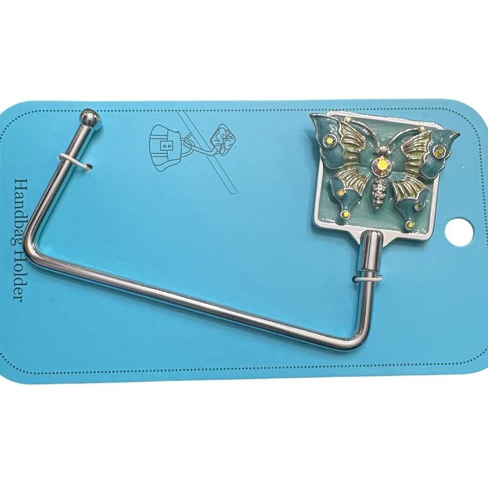 BUTTERFLY CRYSTAL BLUE GREEN SQUARE HANDBAG HOLDER HOOK NEW